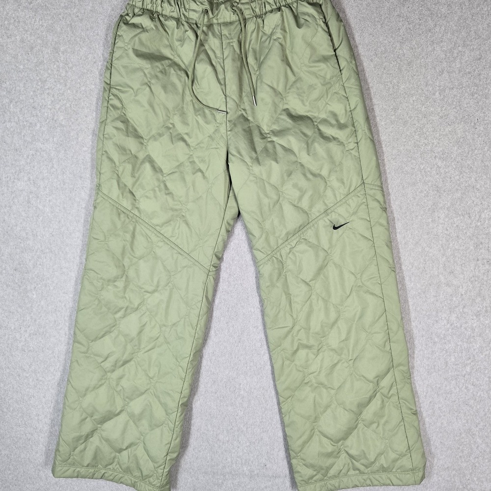 Nike Women Pants M Green Essential Open Hem Quilted Zipper 30" Inseam